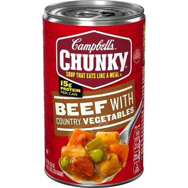 Chunky Beef With Country Vegetable Easy Open Soup 18.6 oz., PK12, Campbells, Mfr#: 000010656